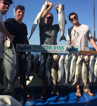 Sunrise salmon fishing on Lake Michigan.